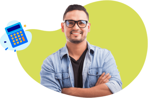 Happy man with costs of borrowing icon