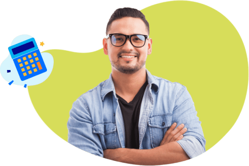 Happy man with costs of borrowing icon