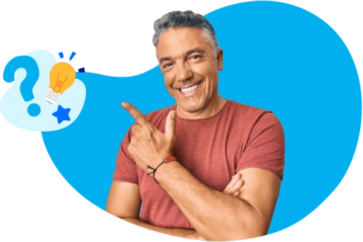 Smiling man with question icon