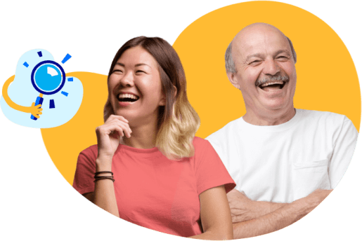 Happy Young girl and Older male with Privacy Policy icon