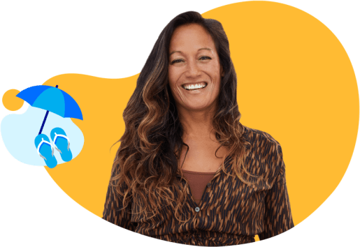 Young lady smiling with holiday loan icon