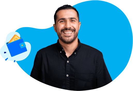 Happy man smiling with unsecured loans icon