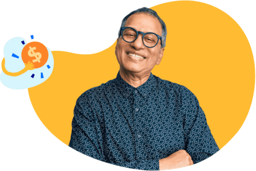 Happy man smiling with repay a loan icon