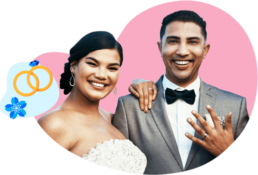 Happy wedding loan couple with icon