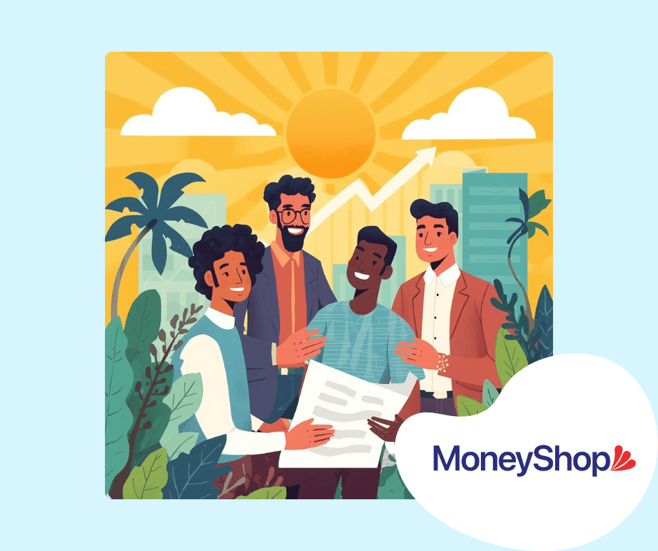 Group discussing business strategy outdoors.