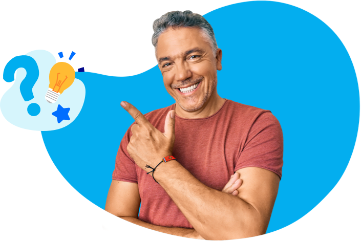 Smiling man with question icon