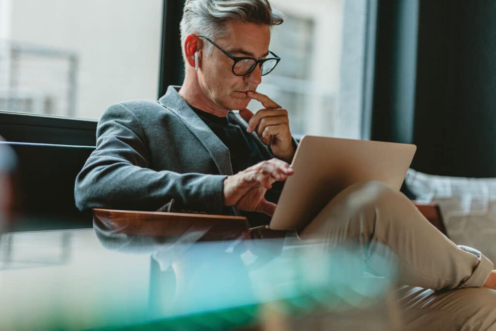 Businessman reading emails