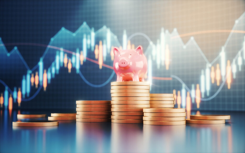 Piggy bank on finance background