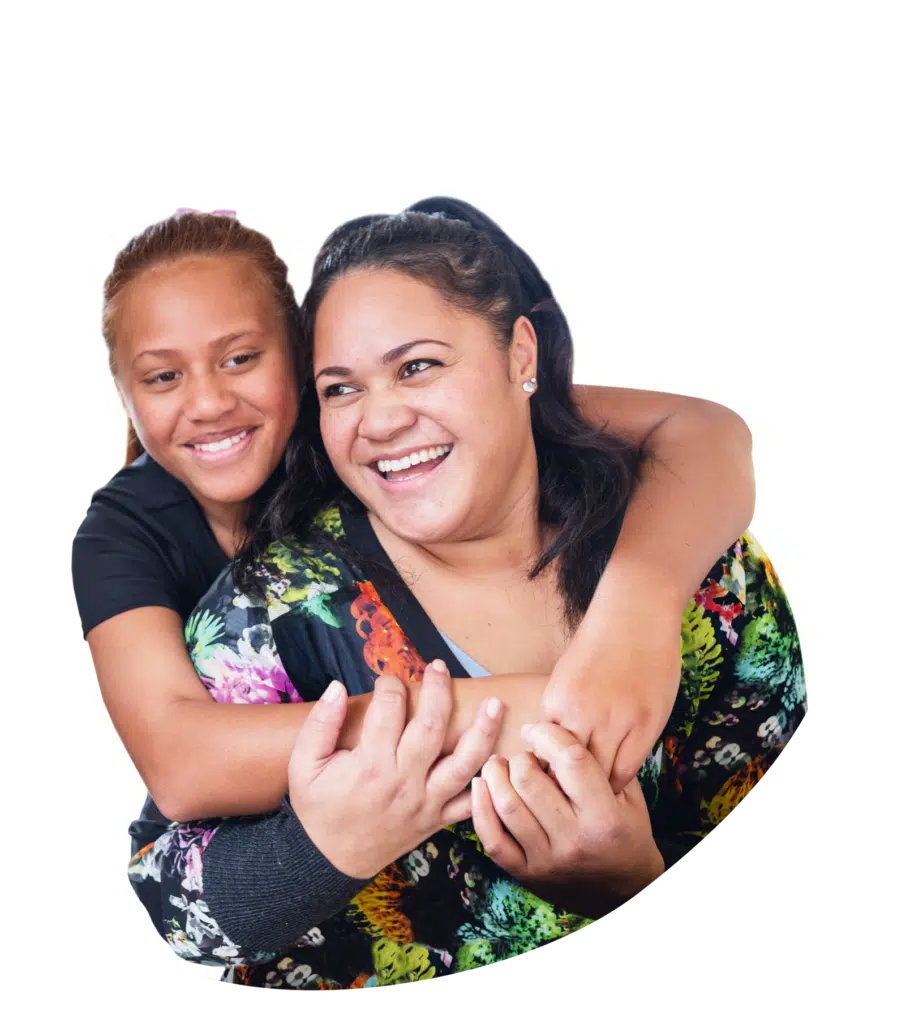 Joyful embrace between mother and daughter