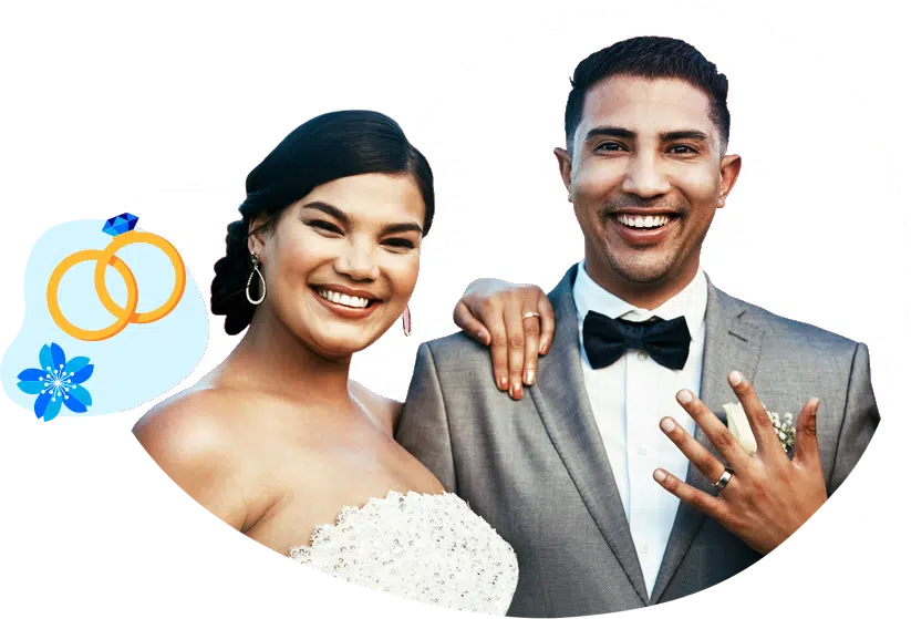 Happy couple celebrating their wedding