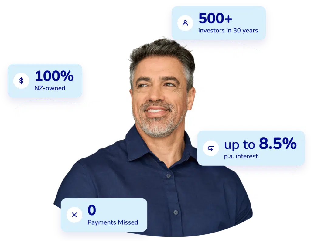 Smiling man with investment statistics displayed
